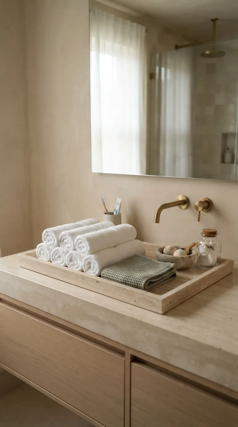 bathroom towel display ideas for guest bathrooms Create a Spa-Inspired Rolled Towel Tray
