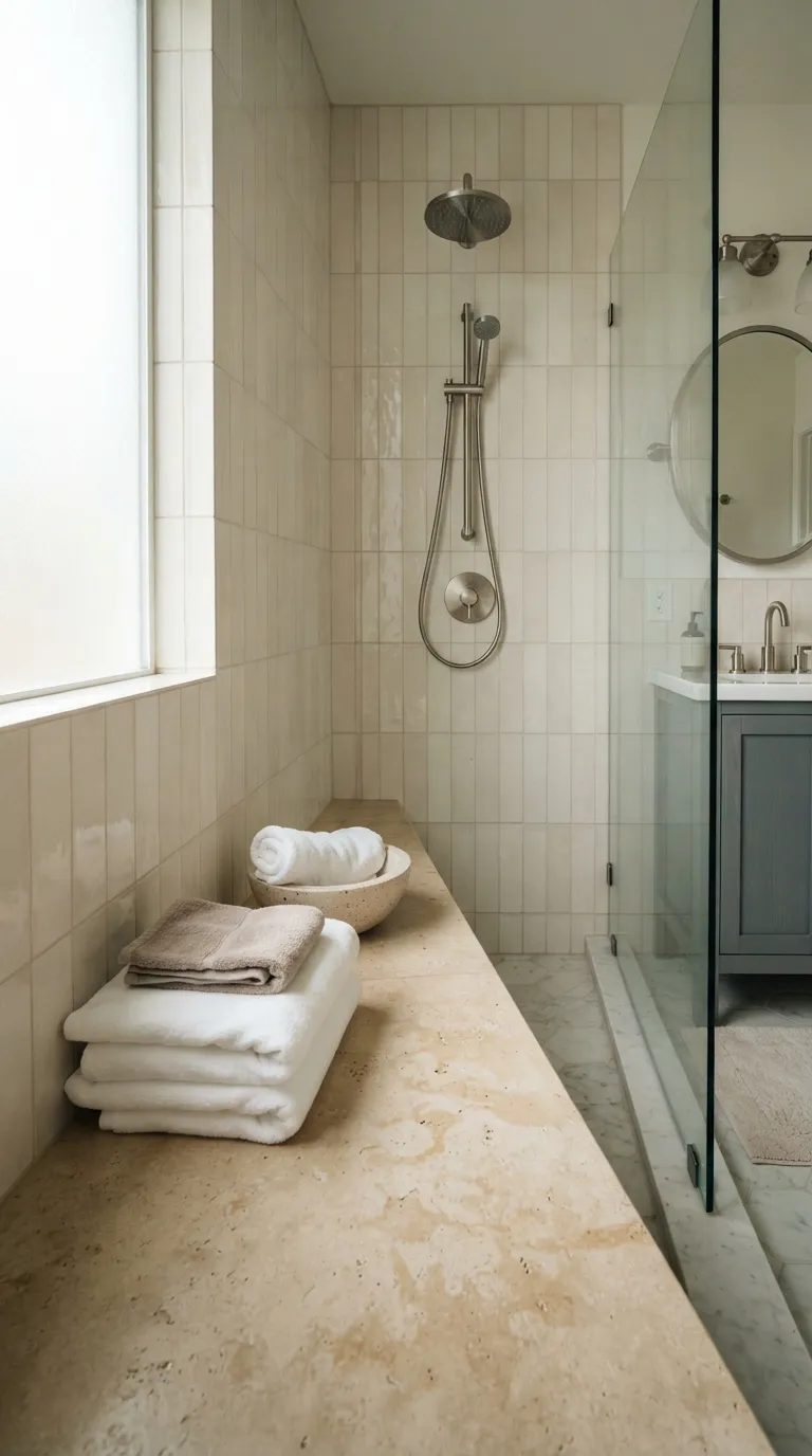 bathroom towel display ideas for guest bathrooms Fold Towels on a Built-In Bench