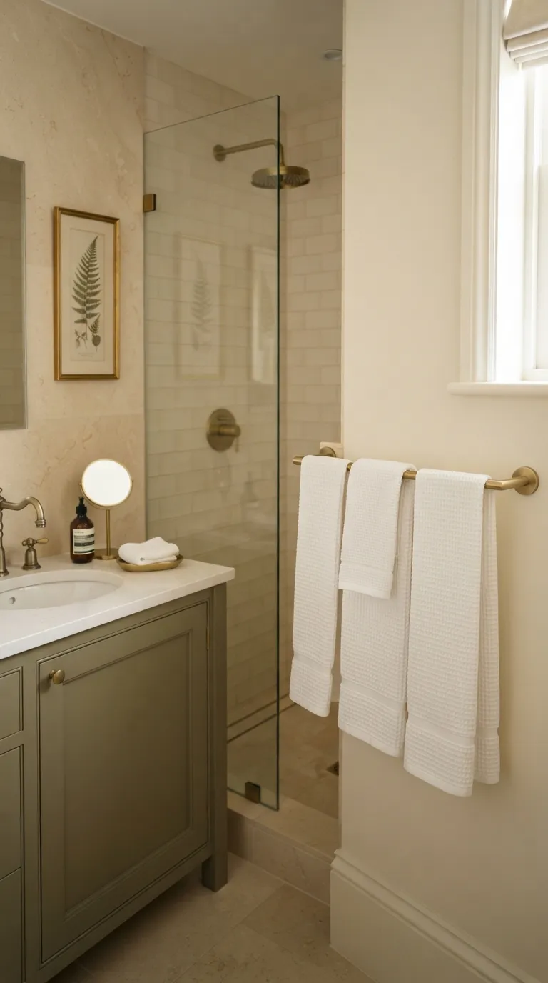 bathroom towel display ideas for guest bathrooms Hang Matching Towels on a Brass Rail