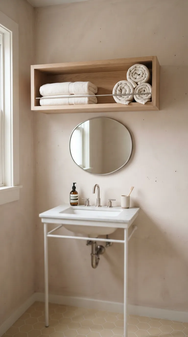 bathroom towel display ideas for guest bathrooms Try a Narrow Wall-Mounted Towel Shelf