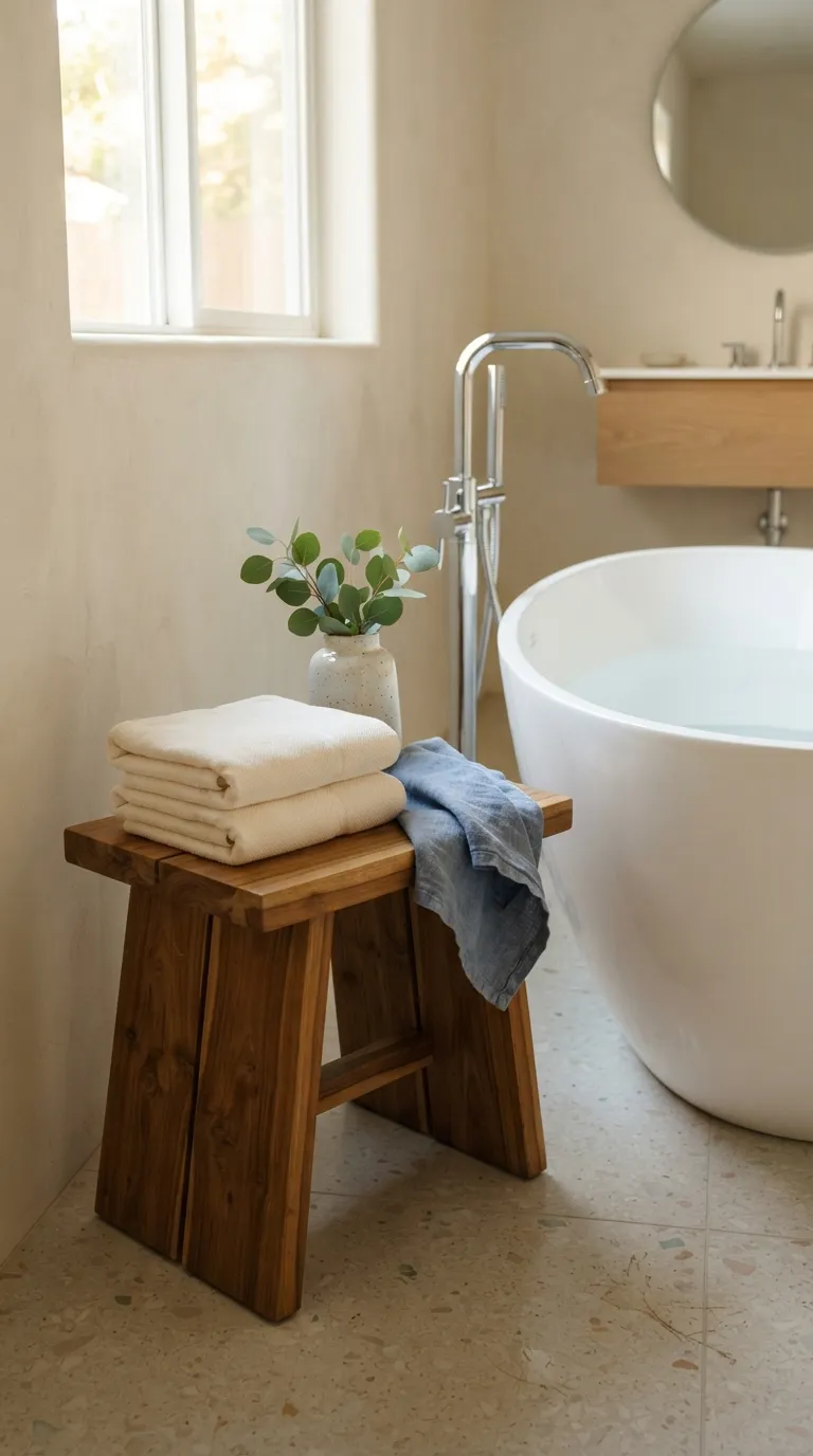 bathroom towel display ideas for guest bathrooms Use a Small Stool as Towel Storage