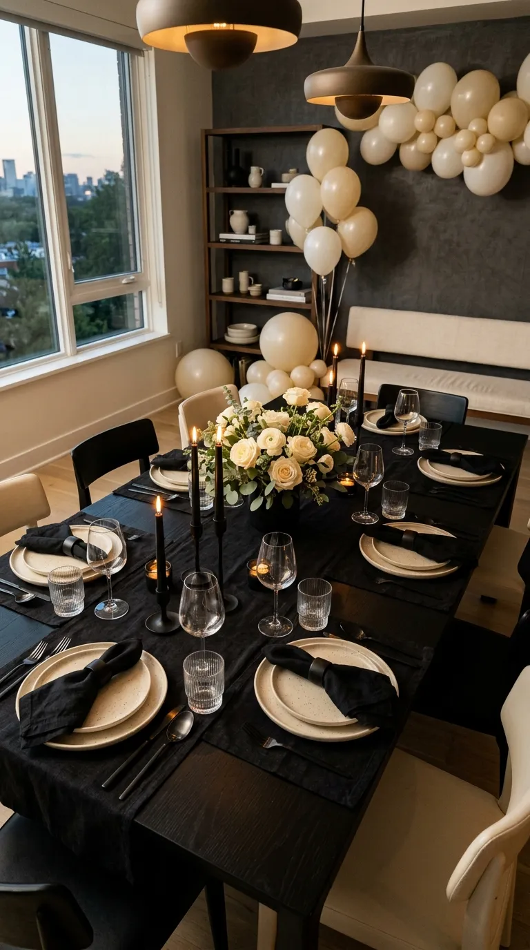 birthday decorations at home Black And Cream Theme