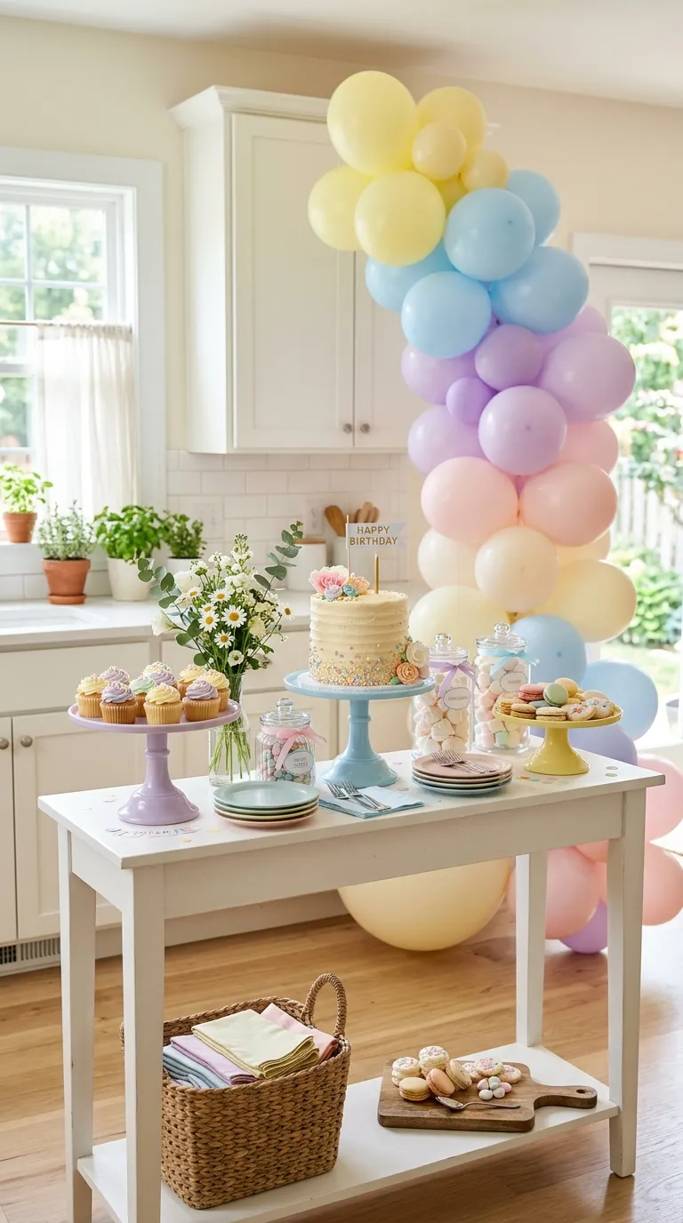 birthday decorations at home Pastel Dessert Station
