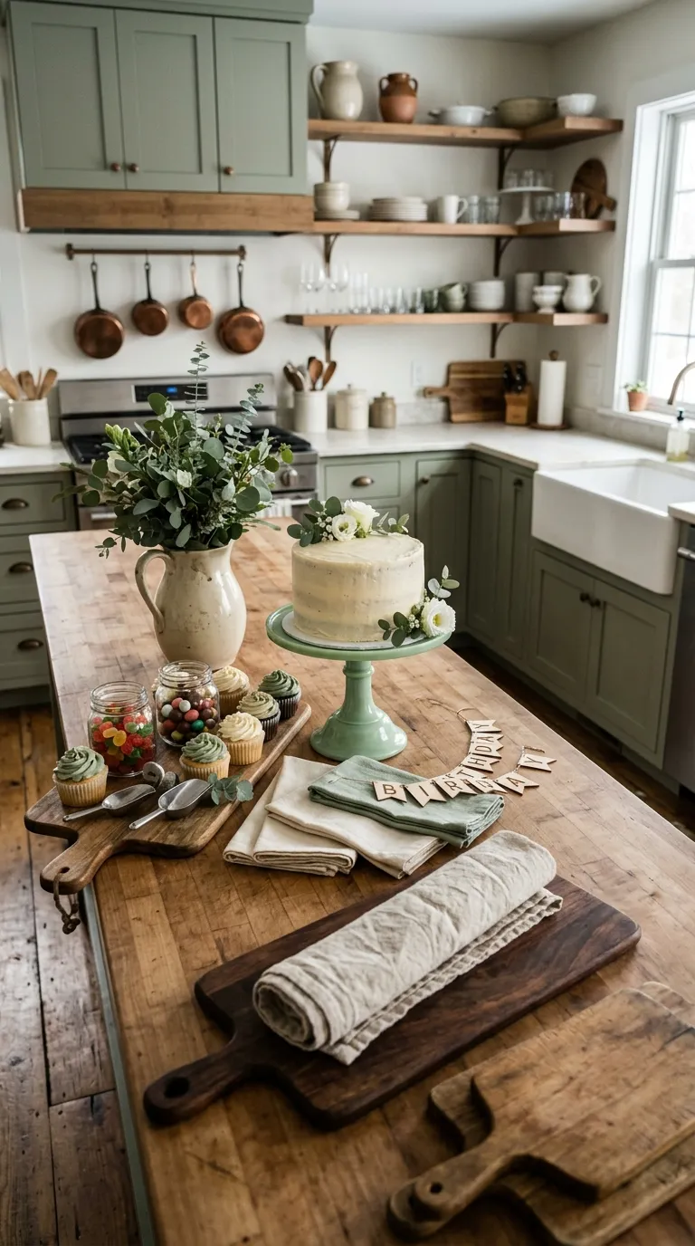 birthday decorations at home Rustic Kitchen Counter