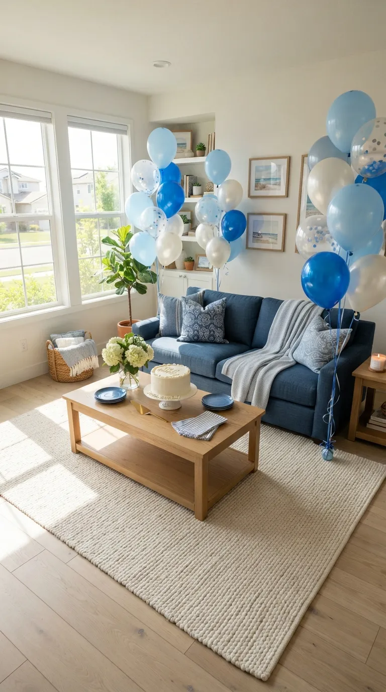 Birthday Decorations Living Room Blue And White Theme