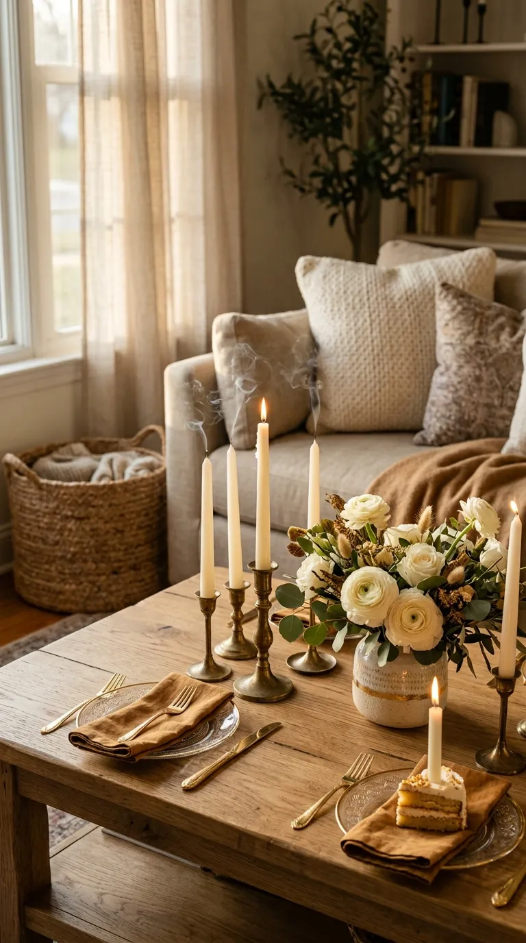 Birthday Living Room Candlelit Gold Tablescape