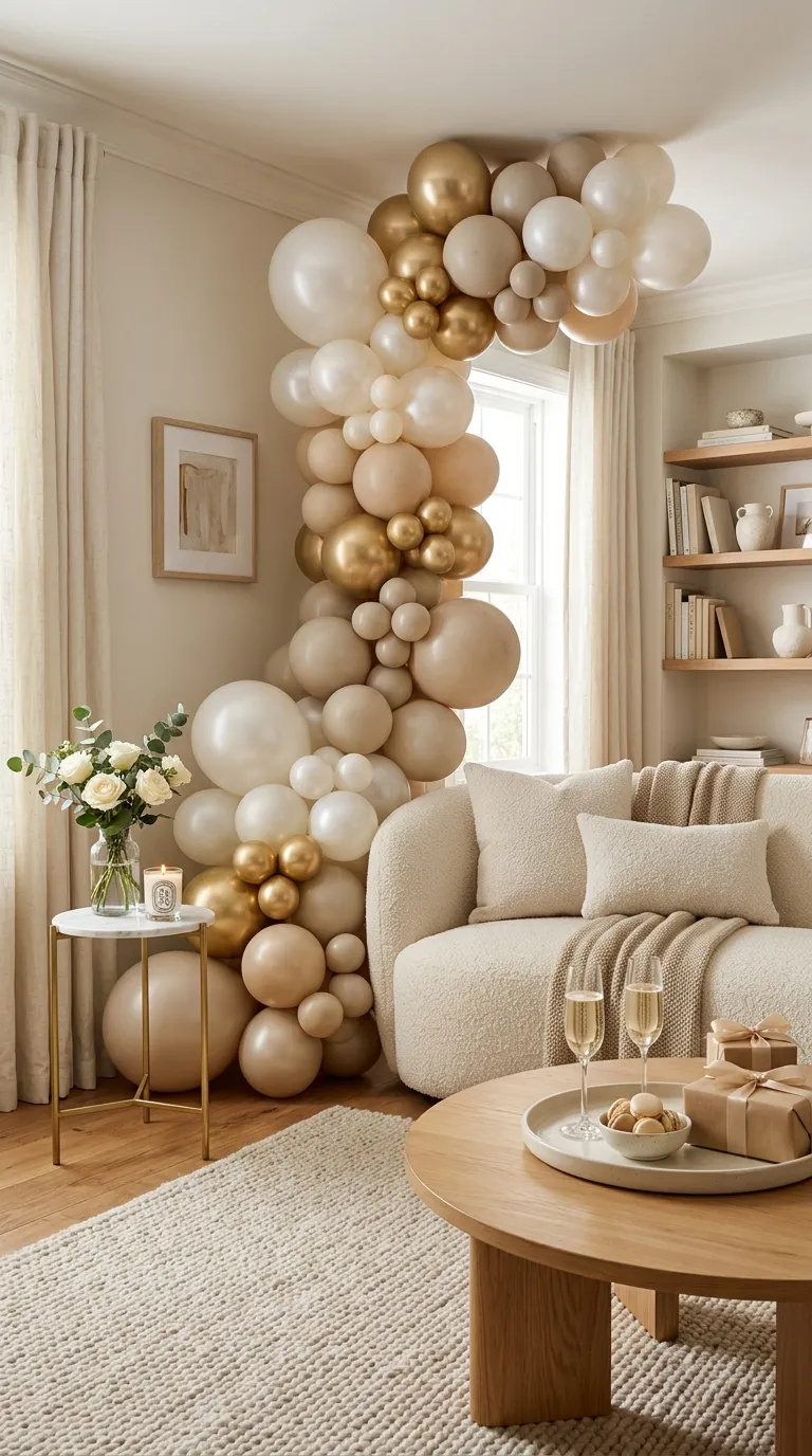 Birthday Living Room Champagne Balloon Arch