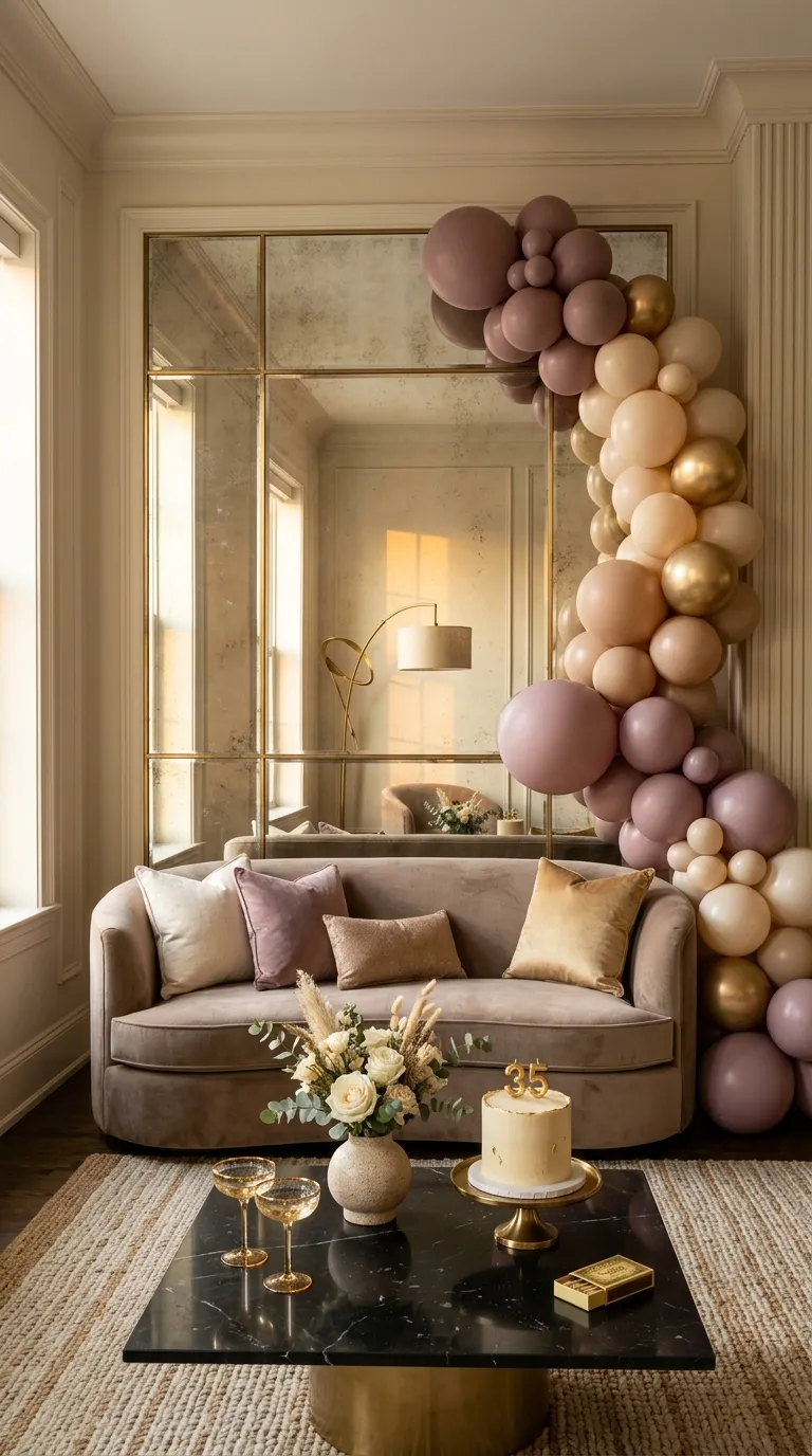 Birthday Living Room Luxe Mirror And Balloon Wall
