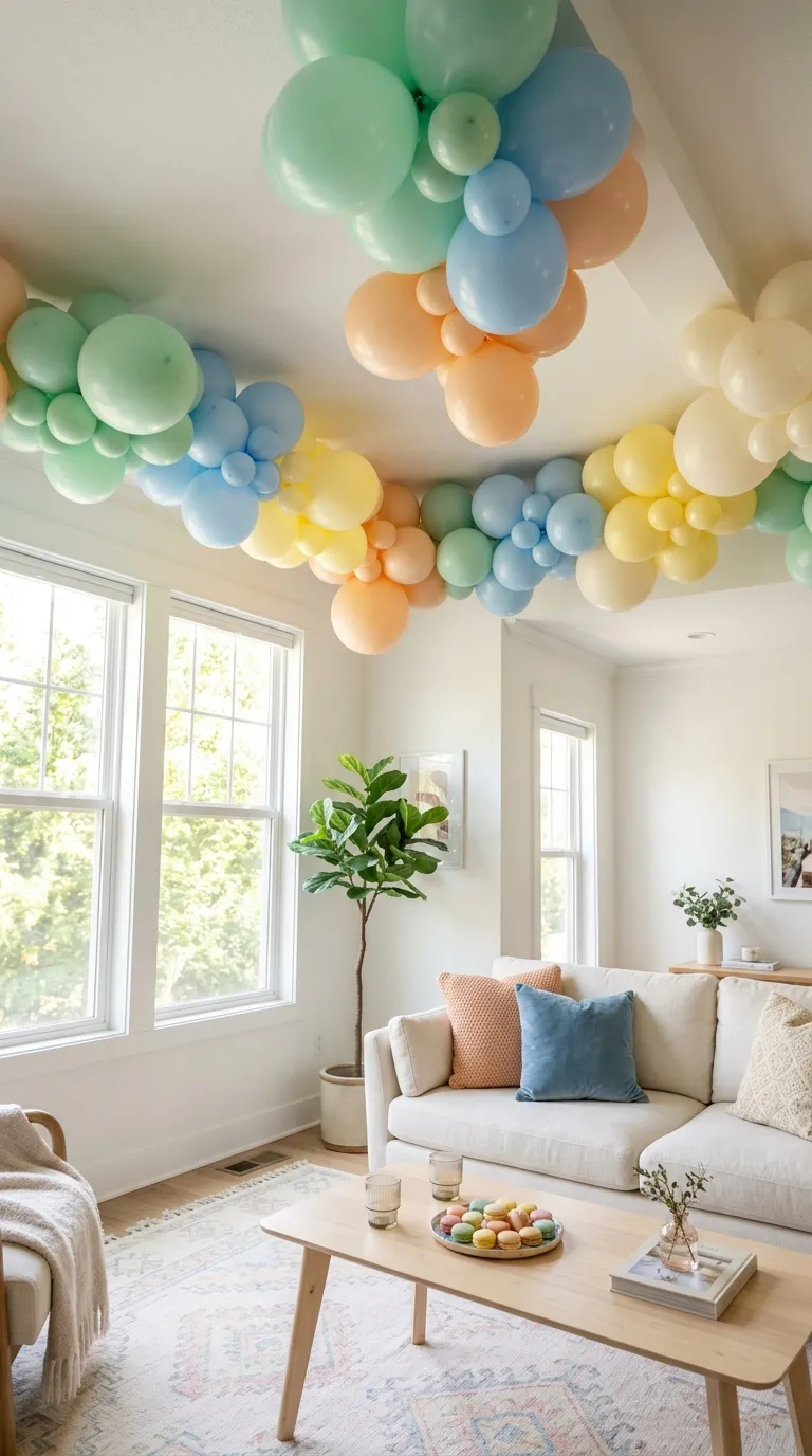Birthday Living Room Pastel Balloon Ceiling
