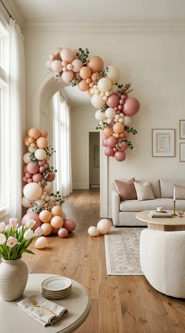 Birthday Living Room Soft Blush Balloon Clusters