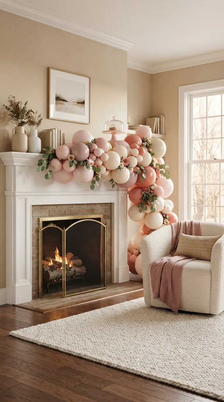 Birthday Pink Decoration Pink Balloon Garland Fireplace