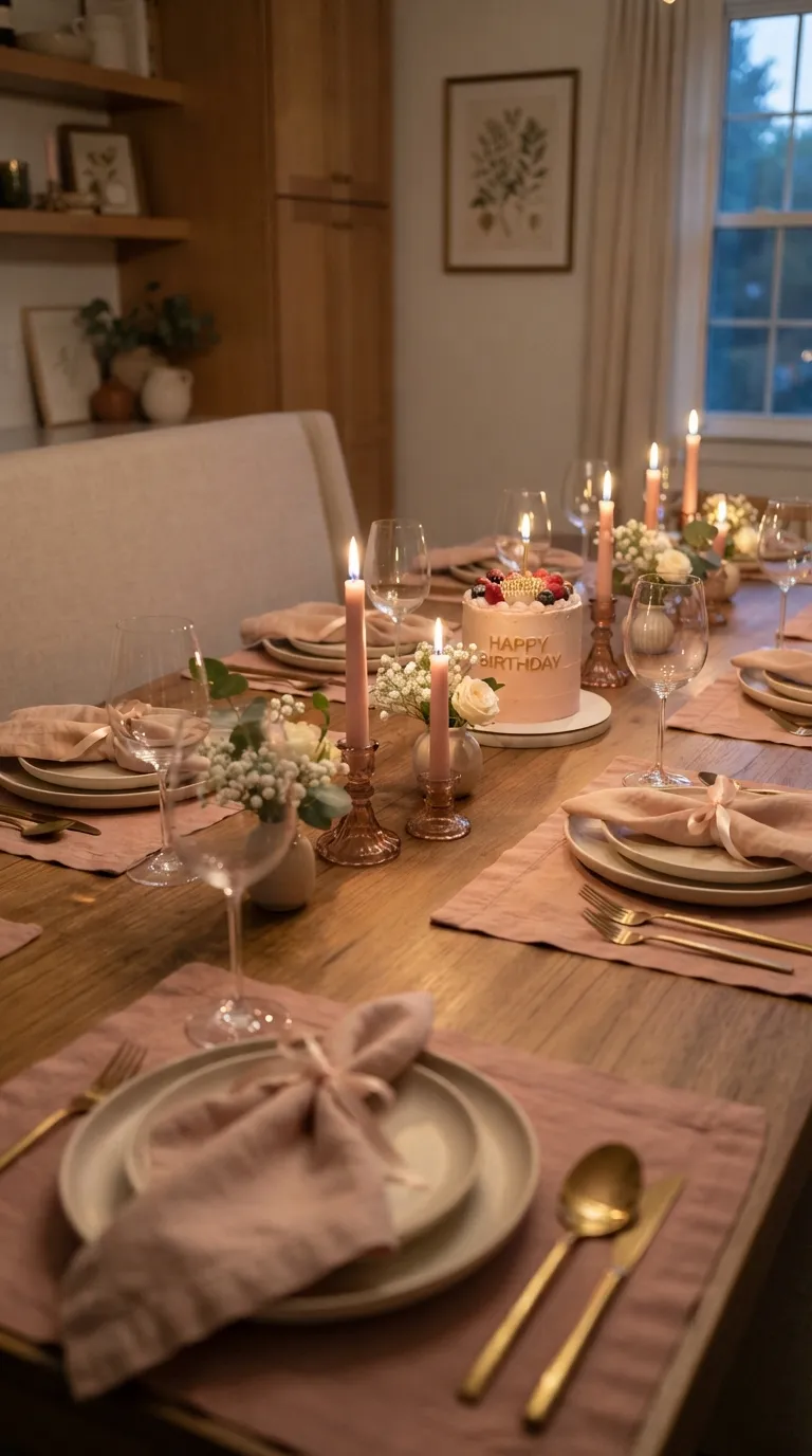 Birthday Pink Decoration Pink Candlelit Dinner Table