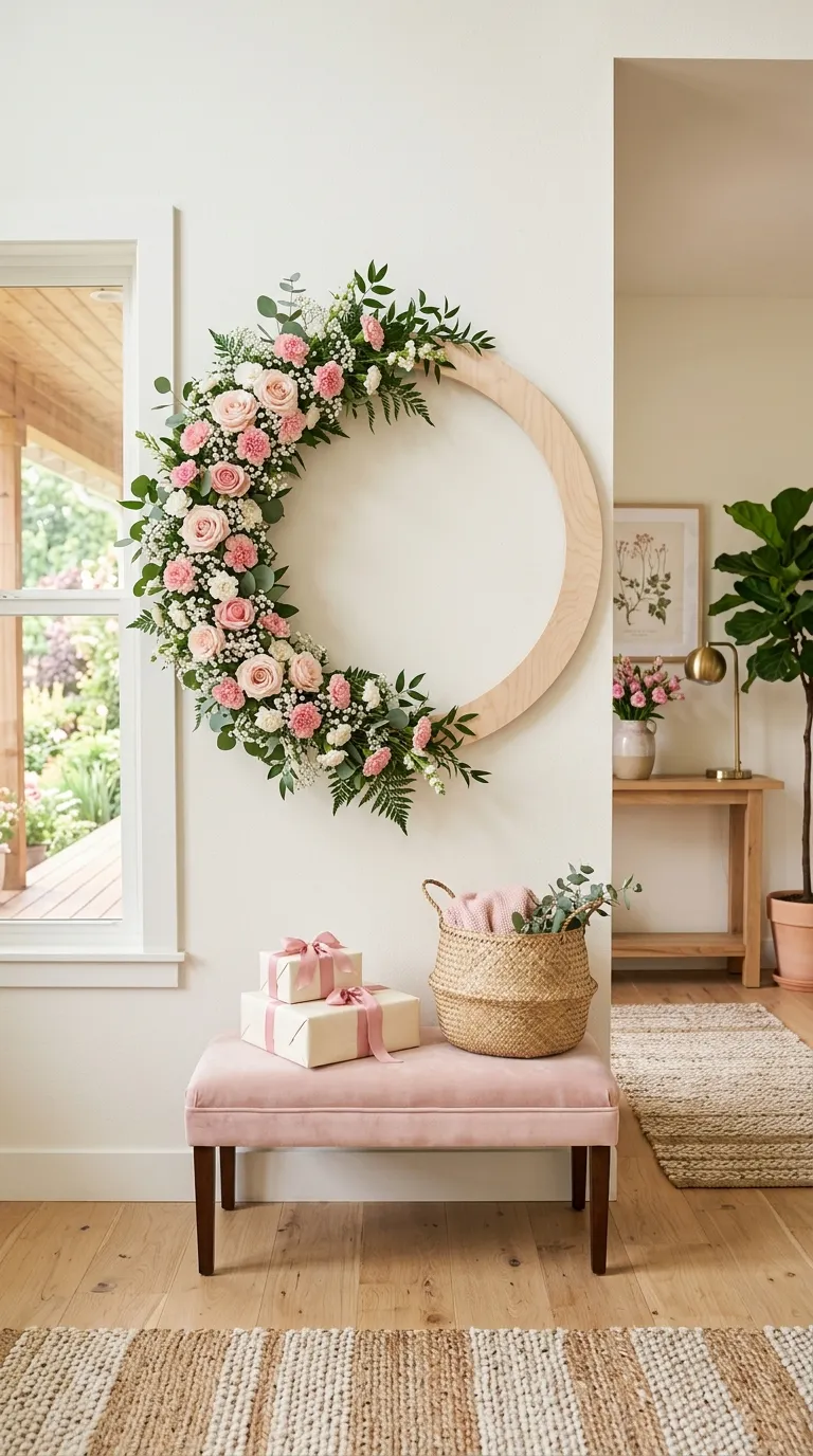 Birthday Pink Decoration Pink Floral Hoop