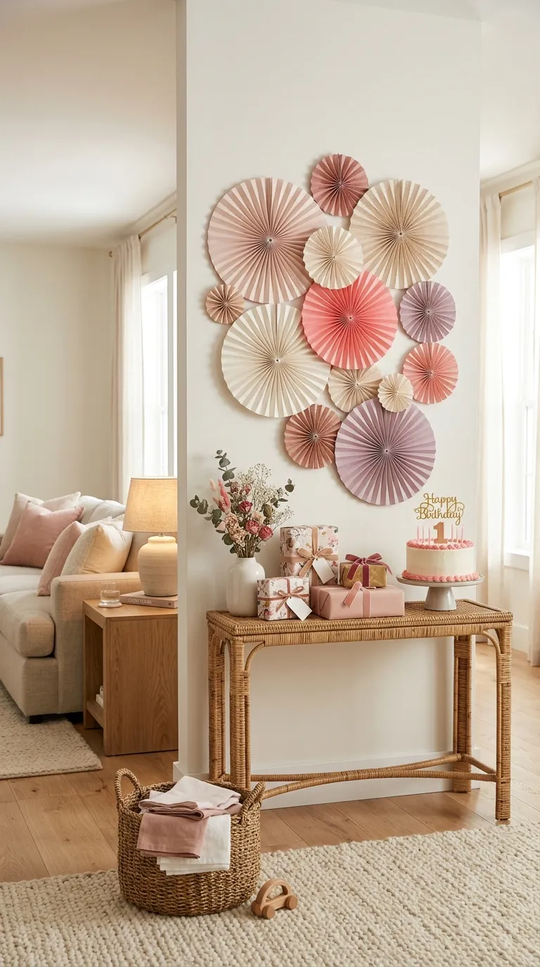 Birthday Pink Decoration Pink Paper Fan Wall