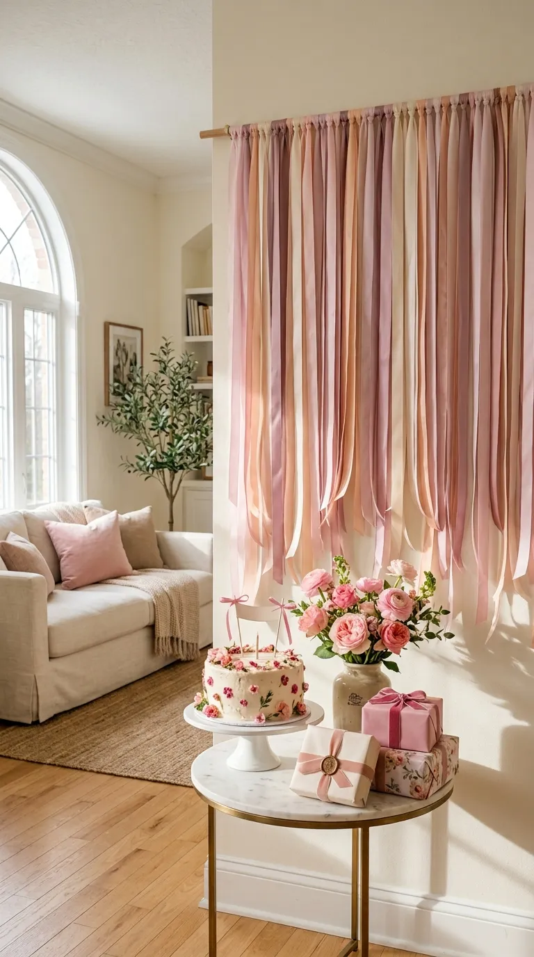 Birthday Pink Decoration Pink Ribbon Backdrop