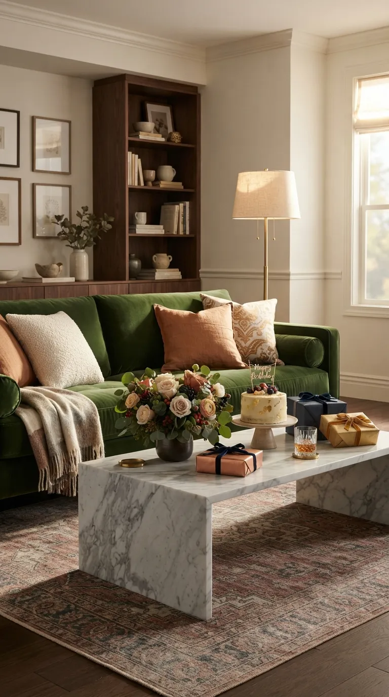 birthday room surprise Luxe Velvet Sofa Styling