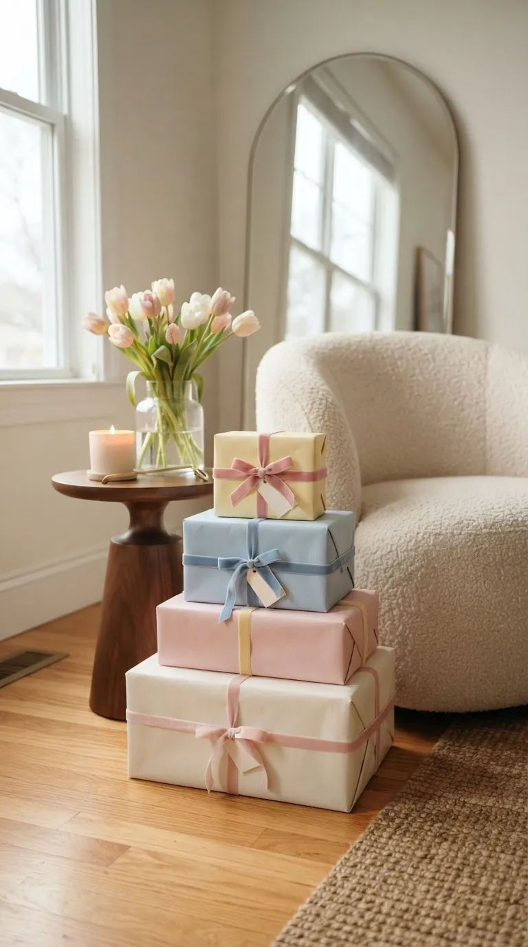birthday room surprise Pastel Gift Stack