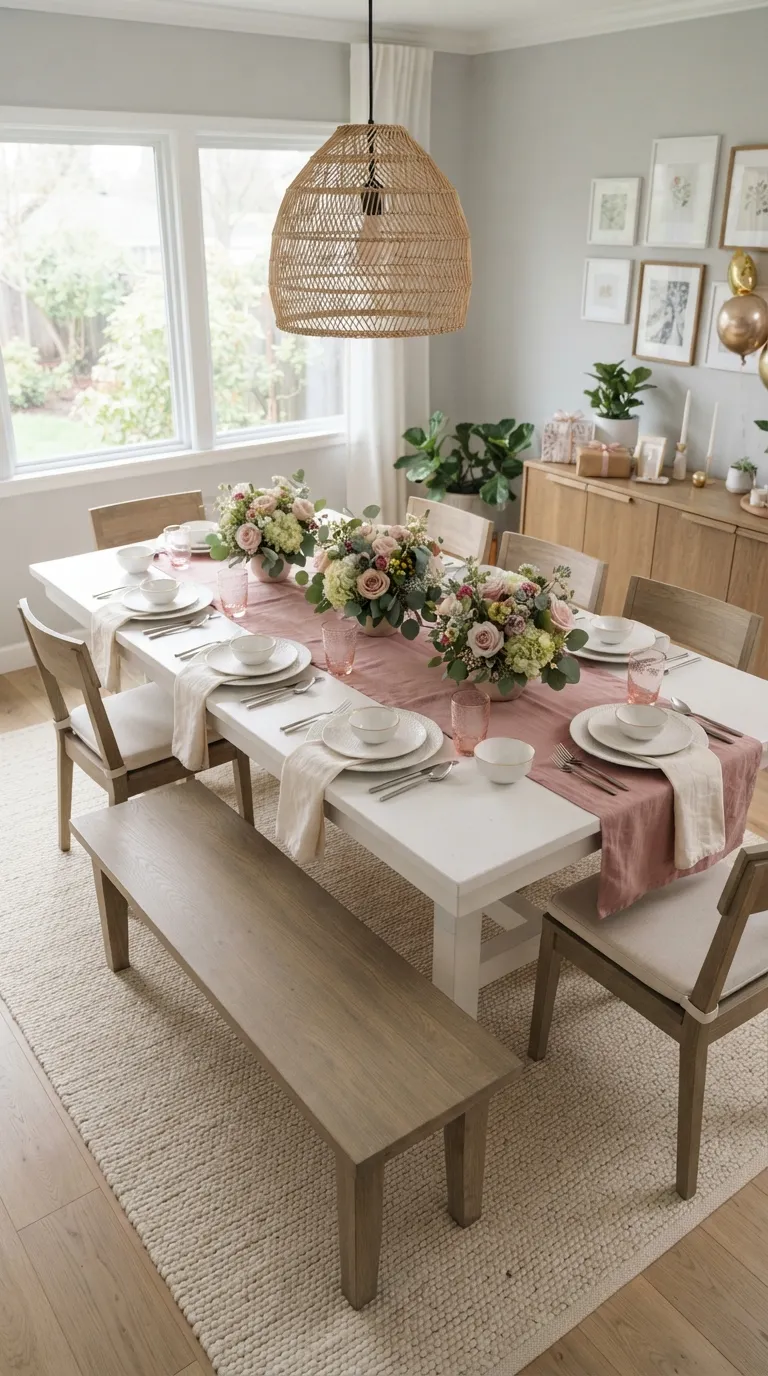 Birthday Theme Pink And White Blush Table Runner