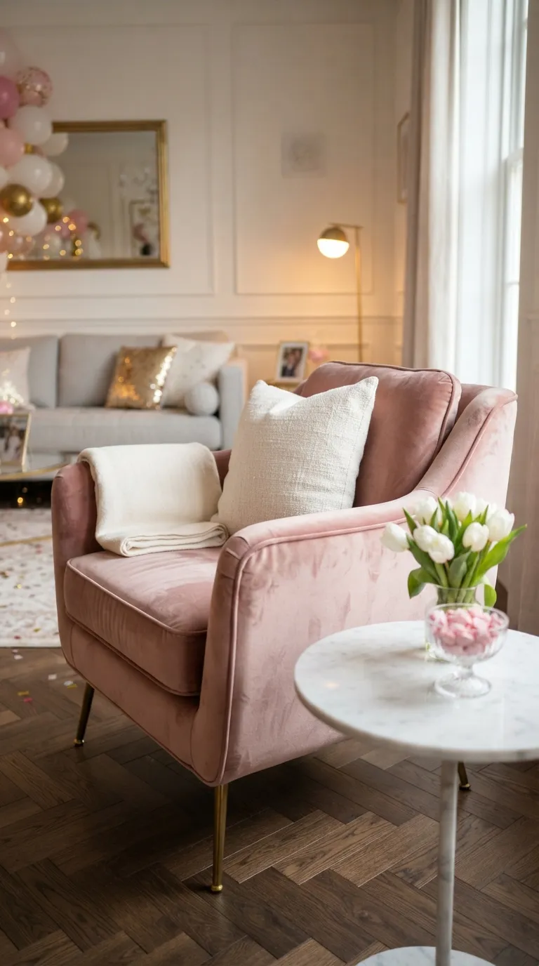 Birthday Theme Pink And White Blush Velvet Seating