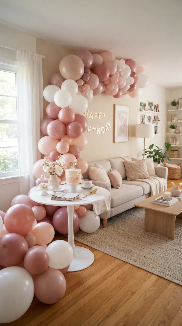 Birthday Theme Pink And White Pink Balloon Arch