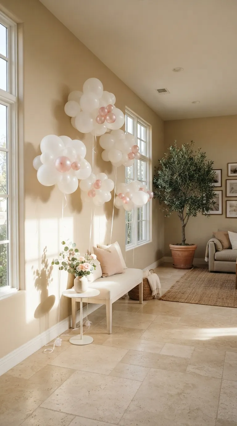 Birthday Theme Pink And White White Balloon Clouds