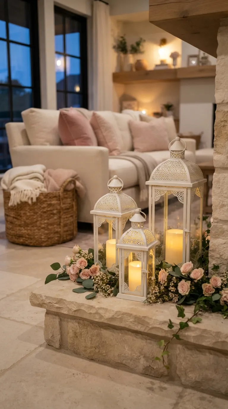 Birthday Theme Pink And White White Lantern Display