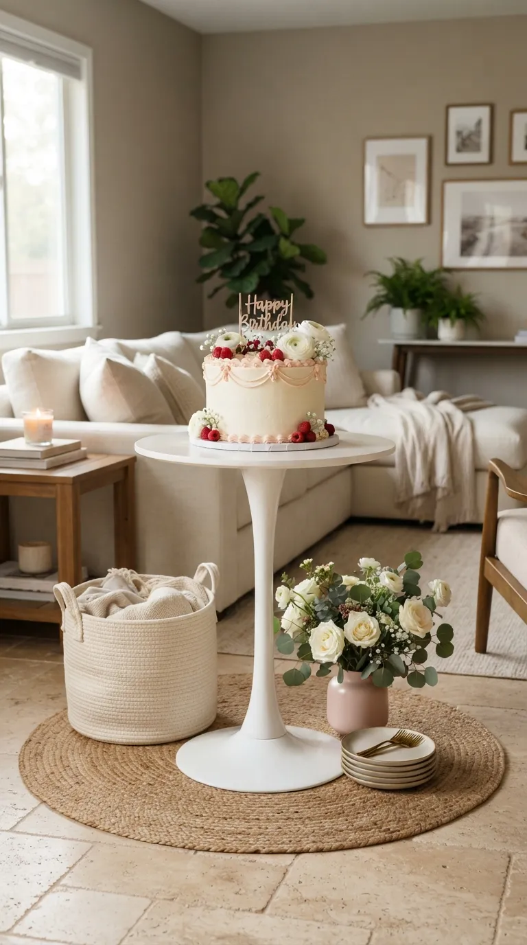 Birthday Theme Pink And White White Pedestal Cake