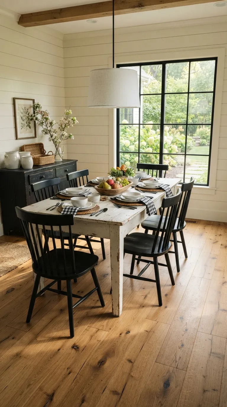 black and white dining room decor Black and White Farmhouse Dining Style
