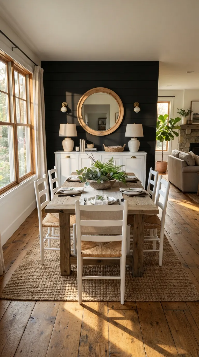 black and white dining room decor Black Shiplap Accent Wall