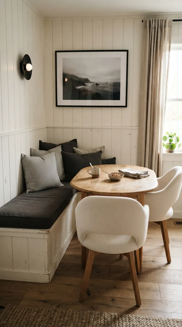 black and white dining room decor Cozy Banquette Seating