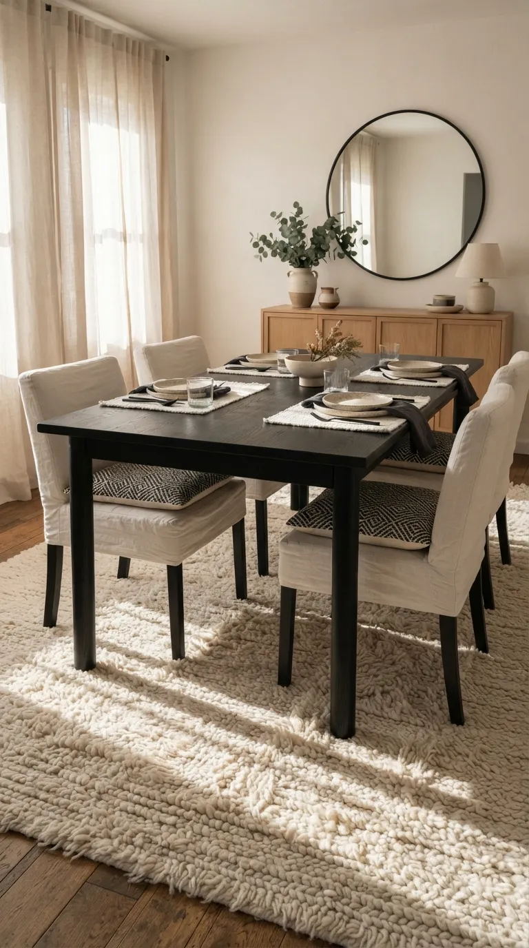 black and white dining room decor Layered Textiles for Everyday Comfort