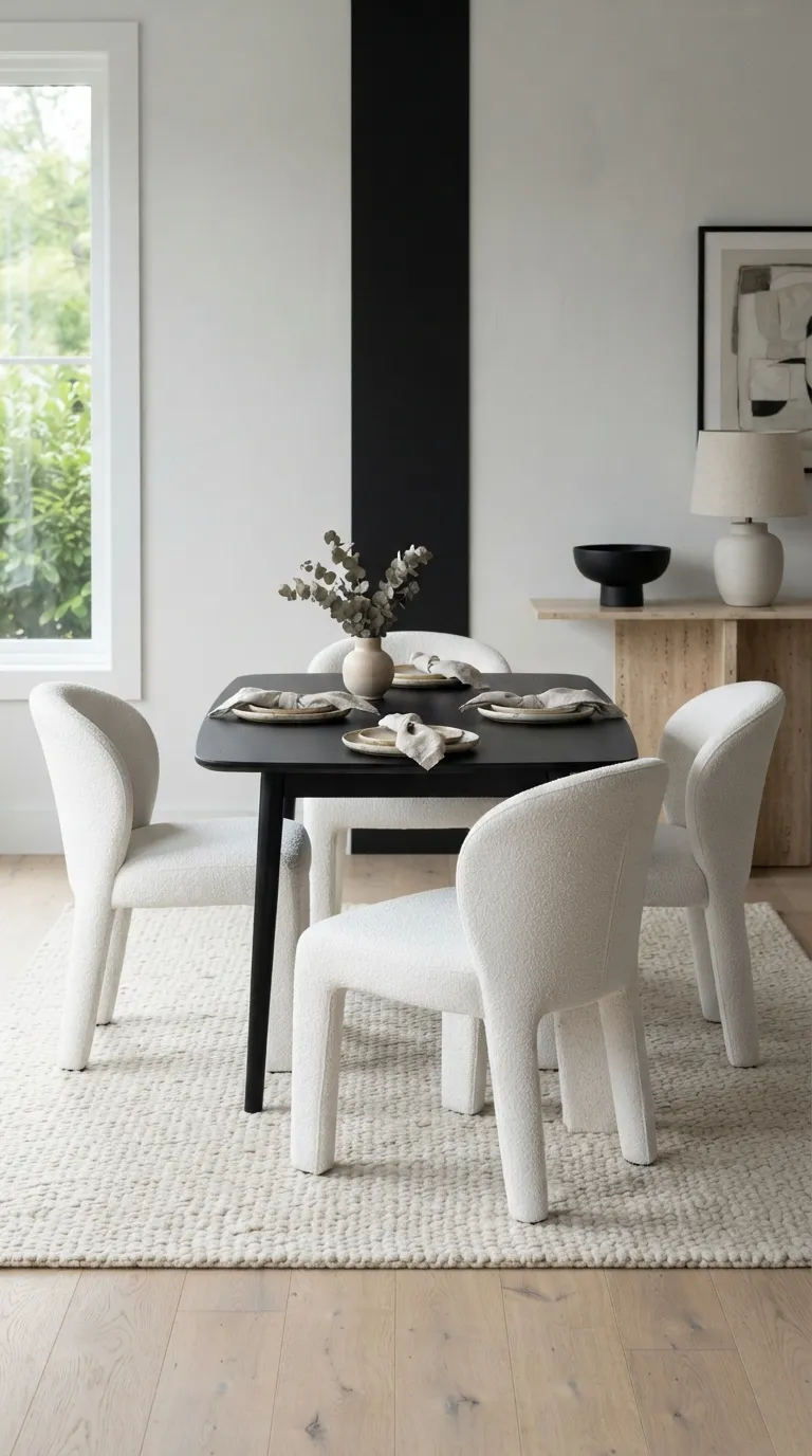 black and white dining room decor Sculptural White Dining Chairs