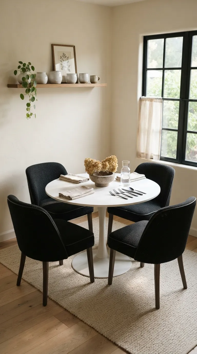 black and white dining room decor Soft Contrast Dining Nook