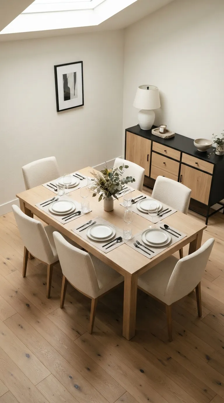 black and white dining room decor White Oak and Matte Black Details