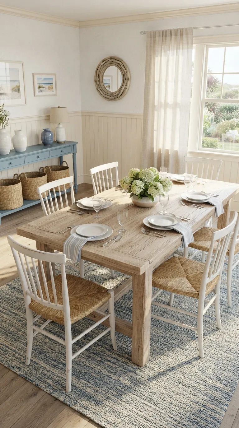 casual dining room decor ideas Coastal Blue Accents