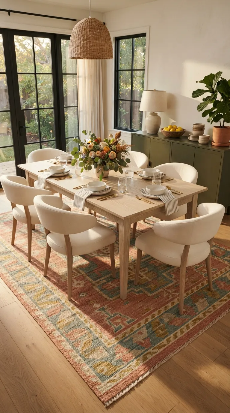 casual dining room decor ideas Colorful Dining Room Rug
