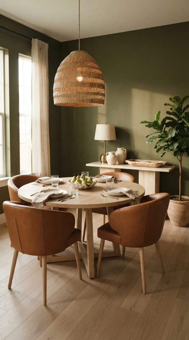 casual dining room decor ideas Earthy Green Walls
