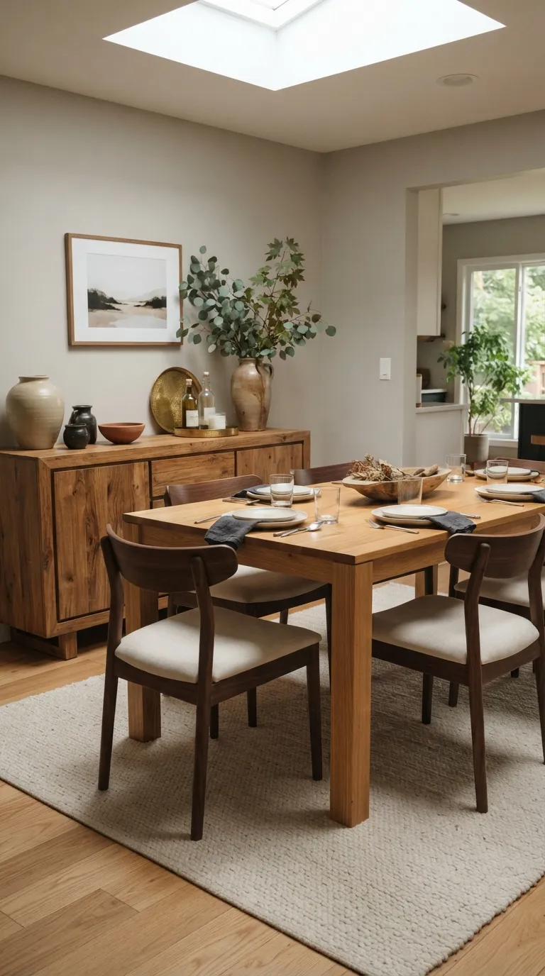casual dining room decor ideas Mixed Wood Finishes