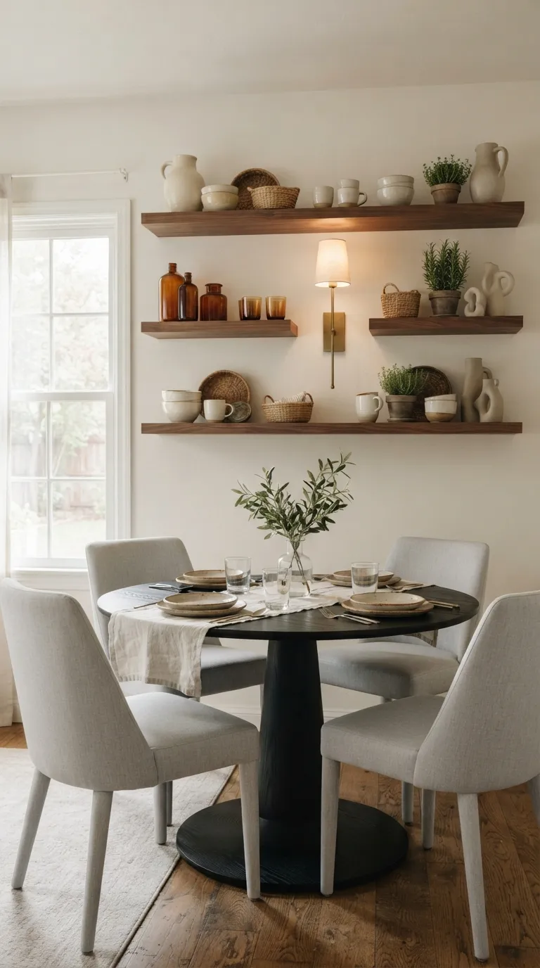 casual dining room decor ideas Open Shelving Display