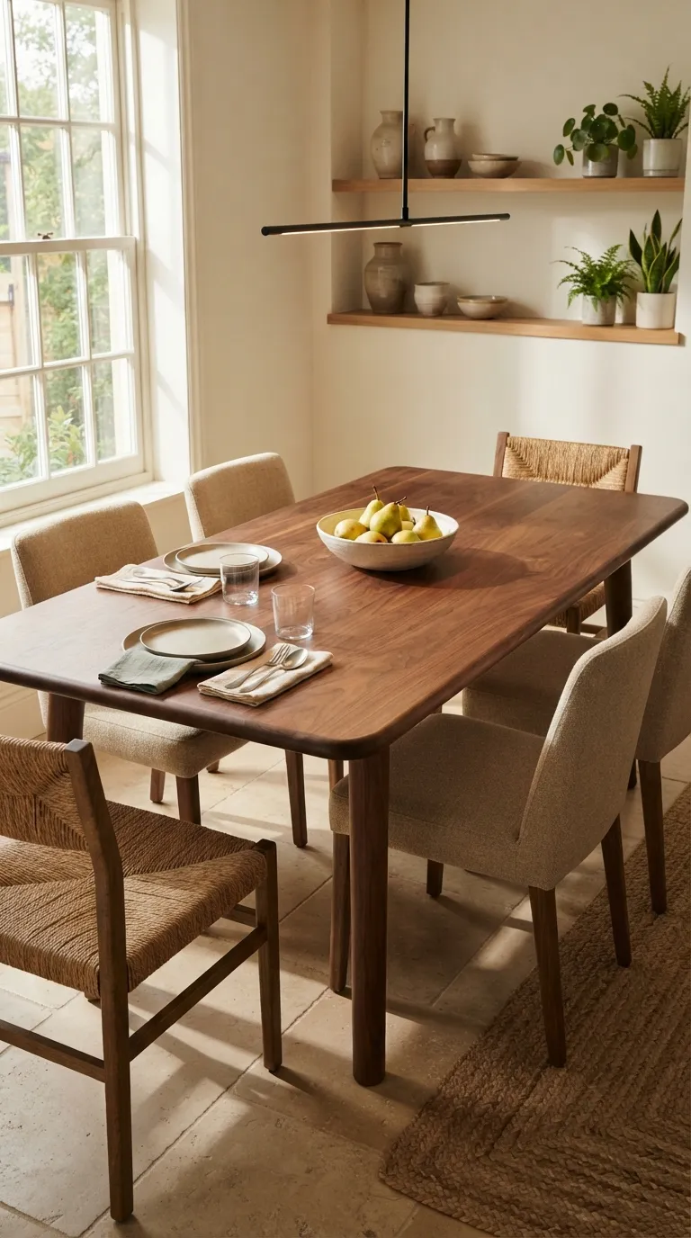 casual dining room decor ideas Warm Wood Dining Table