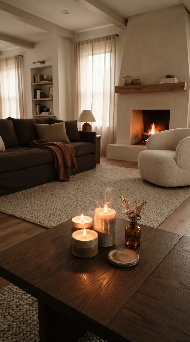 cozy home design trends for a warm aesthetic Ambient Candlelight for Evening Comfort