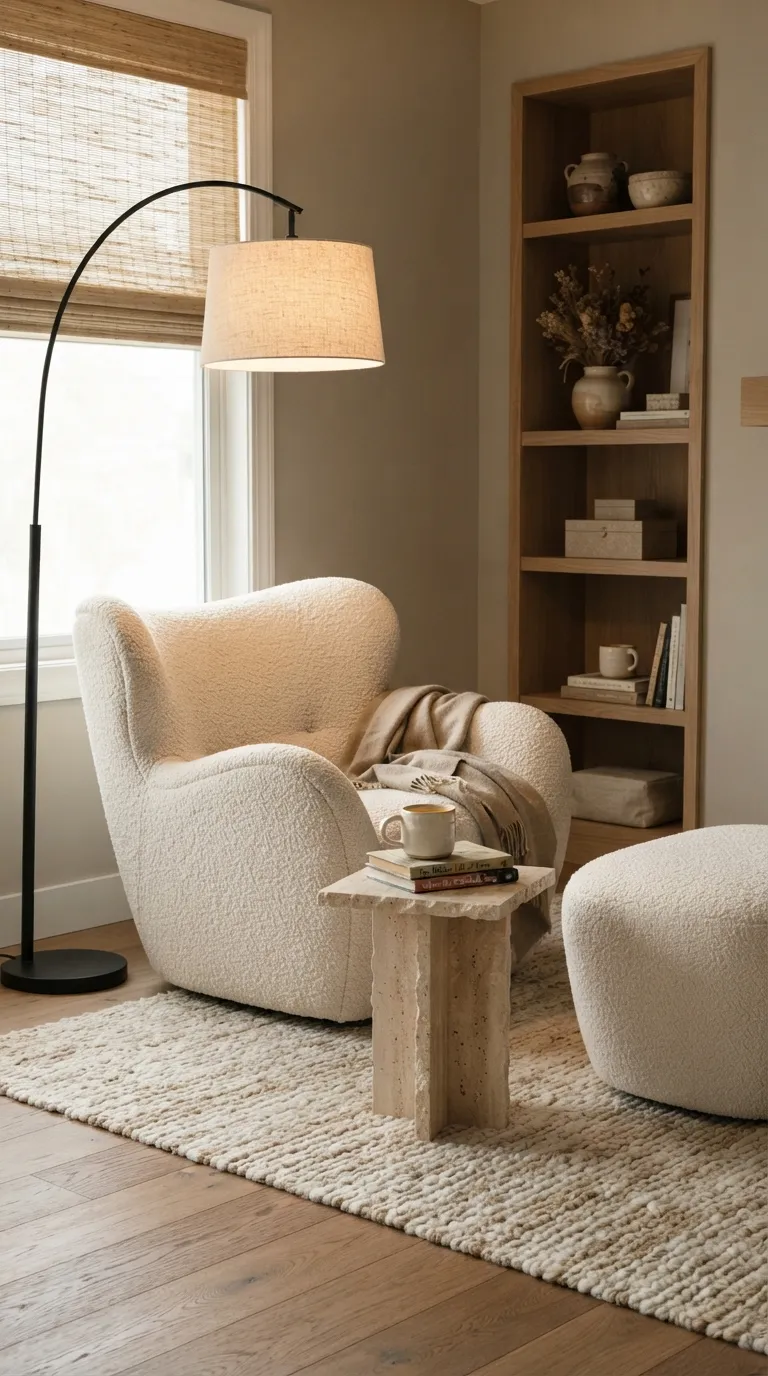 cozy home design trends for a warm aesthetic Bouclé Furniture for Tactile Comfort