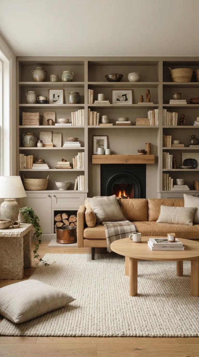 cozy home design trends for a warm aesthetic Built-In Shelving With Collected Decor
