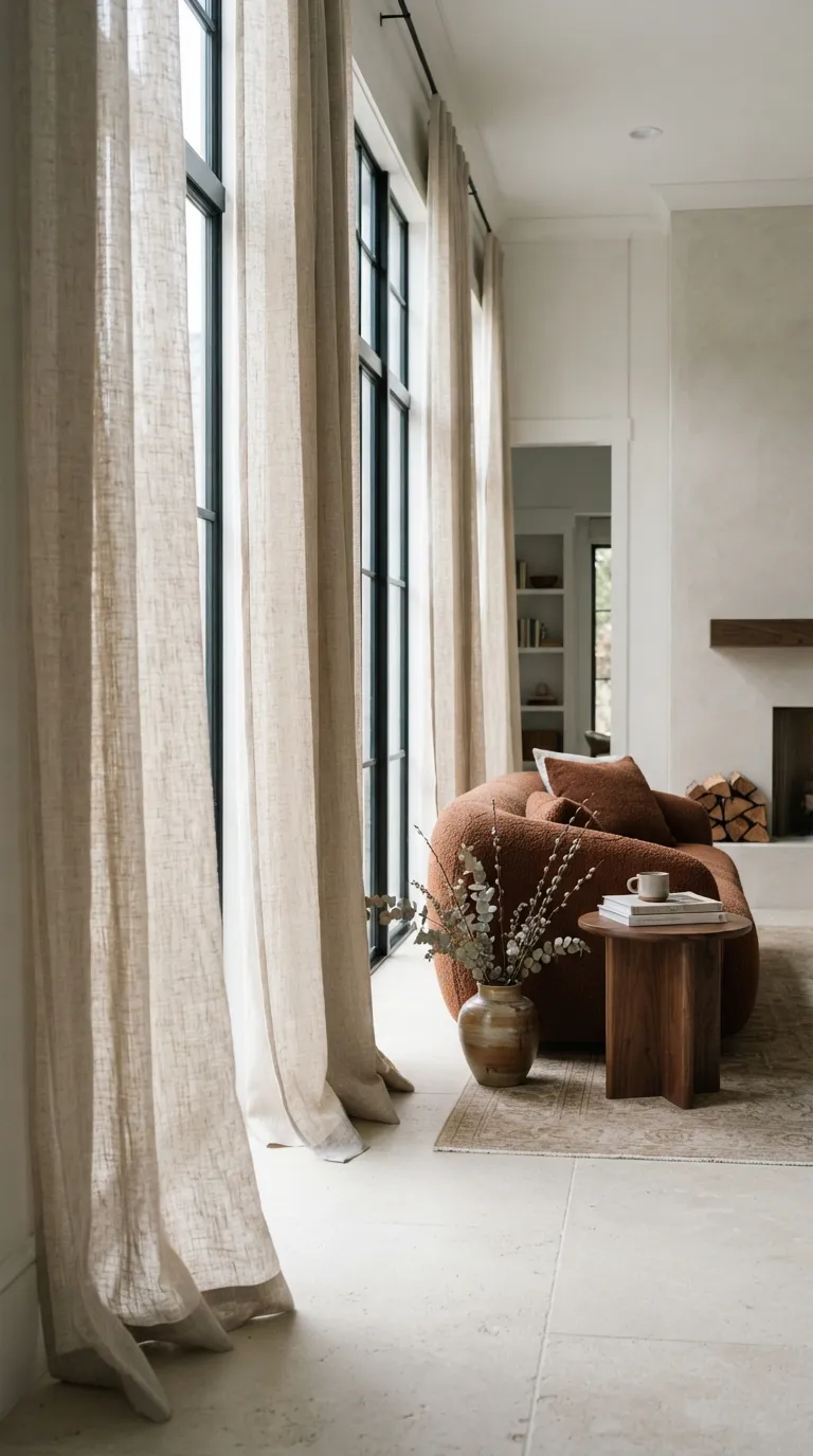 cozy home design trends for a warm aesthetic Linen Curtains That Soften the Room