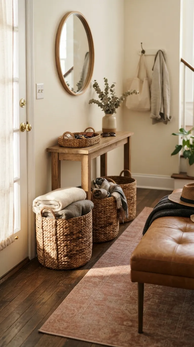 cozy home design trends for a warm aesthetic Woven Baskets for Warm Storage