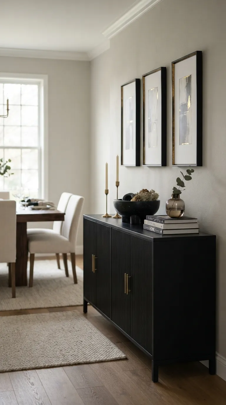dining room buffet decor ideas Black And Brass Accents