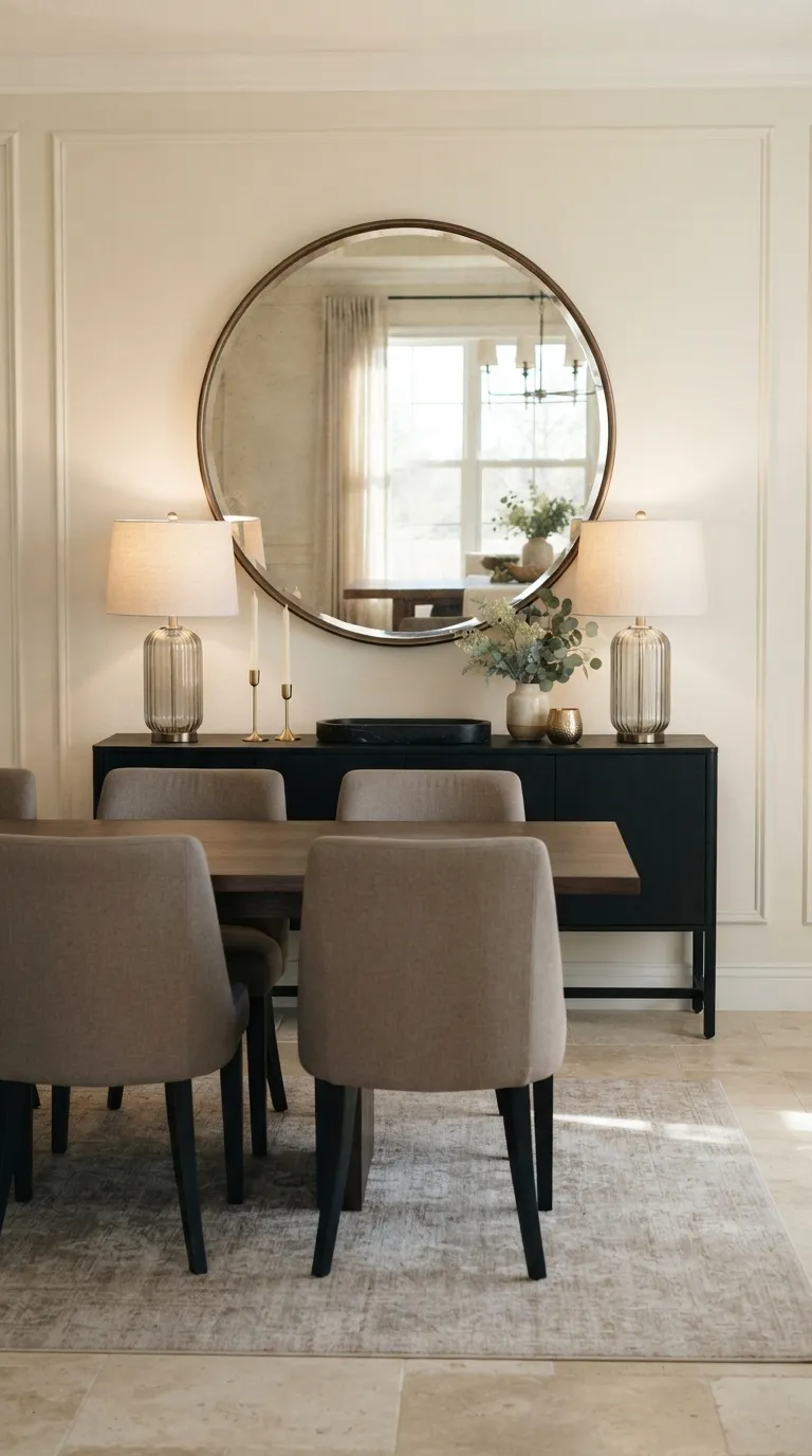 dining room buffet decor ideas Oversized Mirror Focal Point