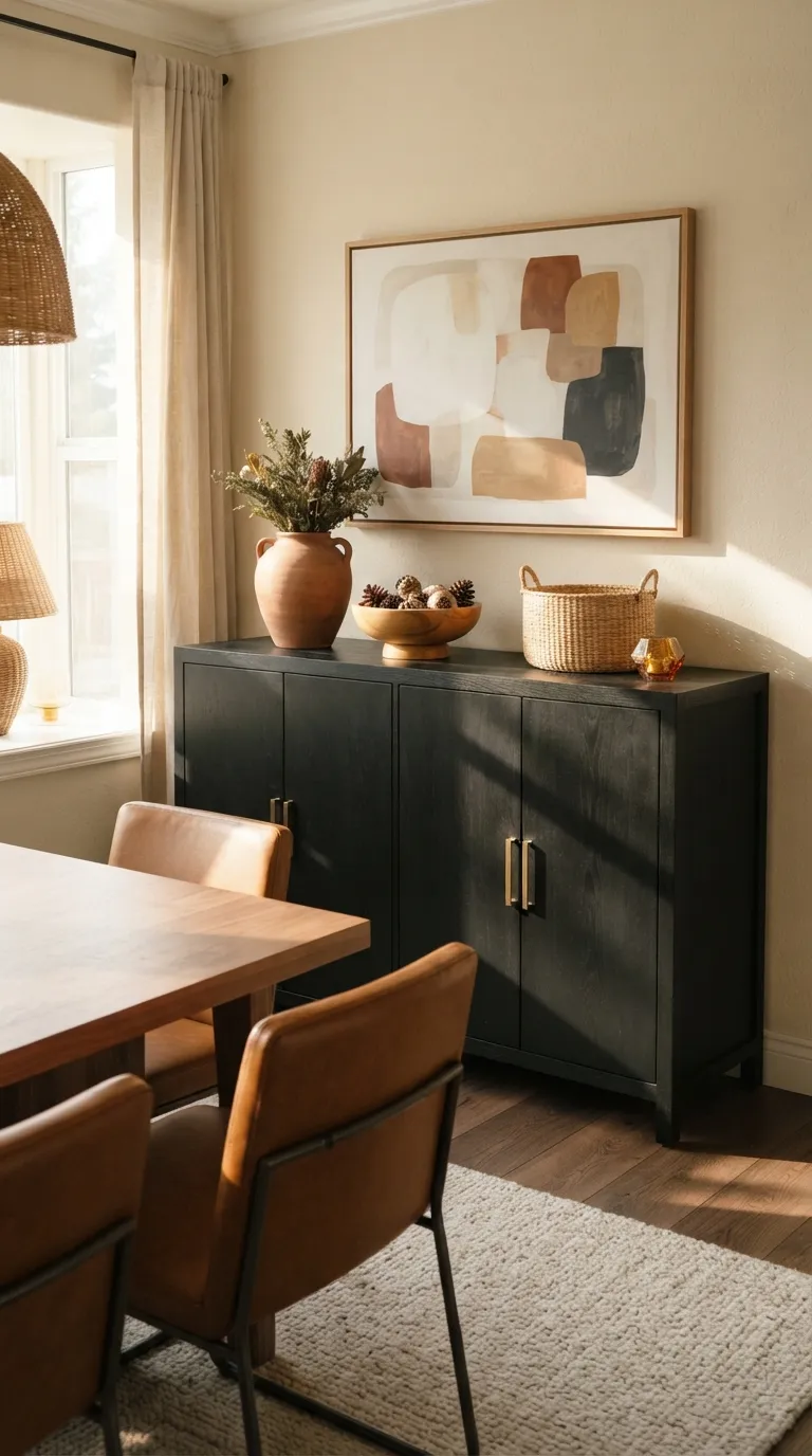 dining room buffet decor modern Black Buffet With Warm Decor