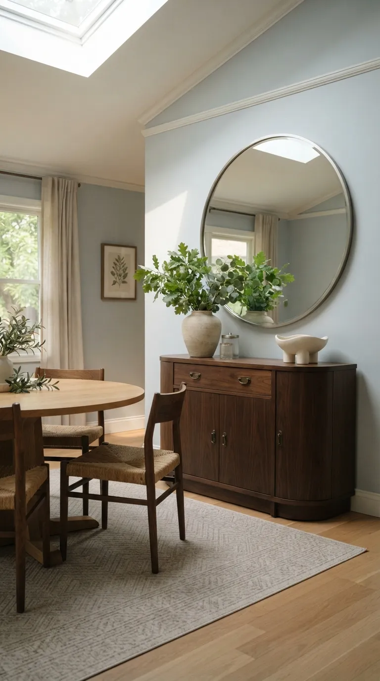 dining room buffet decor modern Rounded Mirror Focal Point