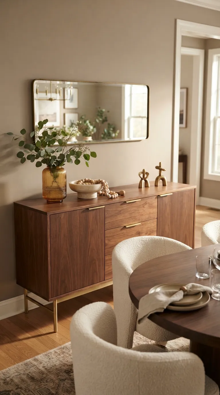 dining room buffet decor modern Warm Wood And Brass